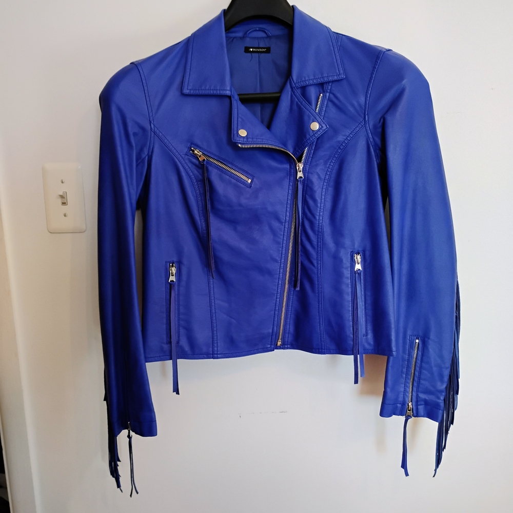 Electric Blue Faux Leather Moto Jacket by I Heart Ronson